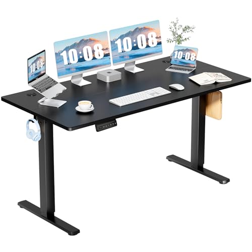 DUMOS 63 Inch Electric Standing Desk, Memory Adjustable Home Office Desk | Sit Stand Up Desk for Work Home Office,Adjustable Desk, Rising Computer Table with Splice Board,Cable Management,Hook,Black - color: Black, size: 63-Inch