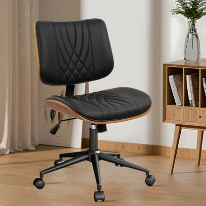 CLATINA Armless Home Office Chair, Desk Chair with Wheels, Adjustable Height Reading Chair, Leather Mid Back & Swivel Computer Chair, Modern Walnut Chairs with Back for Study Meeting Room(Black) 2Pack - color: Black Diamond-a, size: 2 Pack