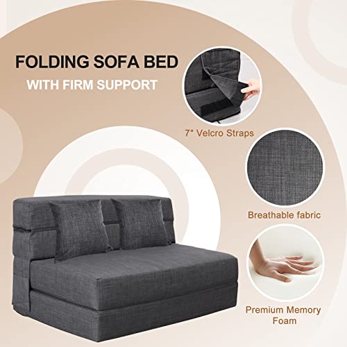 Nigoone Queen Size Folding Sofa Couch Memory Foam with 2 Pillows Sleeper Chair Lazy Couch Triple Futon Convertible Guest Beds, Washable Cover, Dark Gray - color: Darkgray, size: Queen