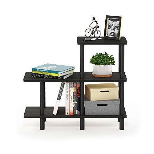 Furinno Turn-N-Tube 3-Tier Cube Ladder Shelf, Espresso/Black | Book Shelf, Accent Display Shelf, Open Shelves, Round Tubes, for Organization and Storage, Living Room, Garage, Home Office - color: Espresso/Black, style: 3-Tiers, Cube Ladder