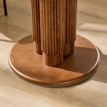 33.07 inch Mid-Century Round Dining Table for 2-4 People, 9mm Sintered Stone Recessed Tabletop, Solid Wood Reinforced MDF Frame, Compact Circular Bistro Table for Kitchen Dining Room - color: 33.07 Inch Walnut