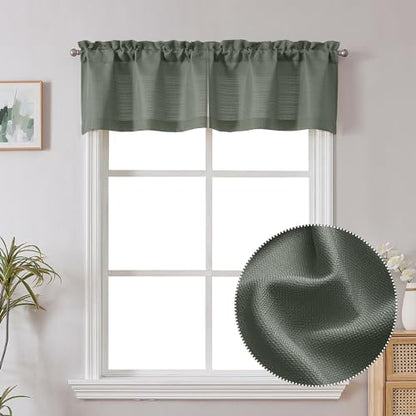 Chyhomenyc Bennet Olive Green Window Valance, Faux Linen Slub Textured Semi Sheer Small Kitchen Cafe Valance for Bathroom Laundry Basement, 30 Wx14 L, 2 Piece - color: Olive Green, size: 30"W x 14"L (Pack of 2)