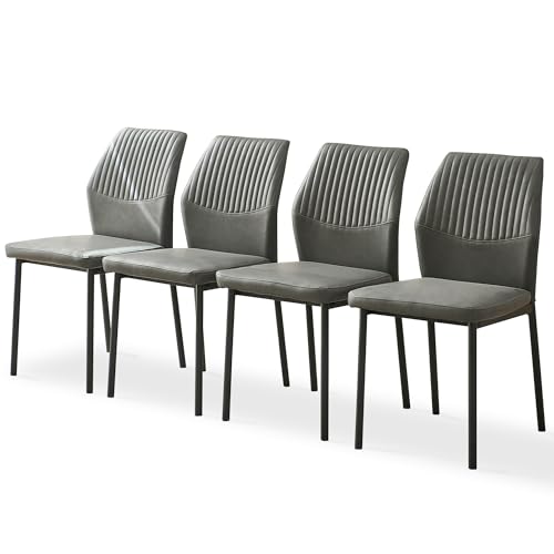 Dining Chairs Set of 4, PU Leather Dining Room Chairs, Comfortable Upholstered Kitchen Chair with Black Metal Legs for Living Room, Dining Room, Dark Grey - color: Dark Grey, size: 4 chairs