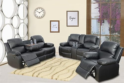 A Ainehome Living Room Furniture Set Leather Recliner Sofa Set Loveseat Chair Furniture Sofa Set for Living Room/Small Space/Rv/House/Office/Theater Seating (A-Black Leather, 3 Piece Set) - color: A-black Leather, size: 3 piece set