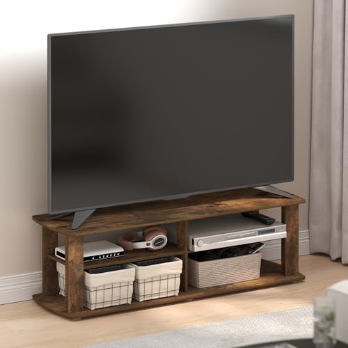 Furinno Nelly TV Stand, 3-Tier Entertainment Center with Open Shelves Storage, TV Console for TV up to 50 Inch, Soft Edges, for Living Room, Bedroom, Amber Pine - color: Amber Pine