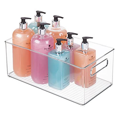 mDesign Deep Plastic Storage Organizer Container Bin, Bath and Shower Organization for Cabinet, Cupboard, Shelves, Counter, or Closet - Holds Shampoo, Vitamins, Ligne Collection, 2 Pack, Clear