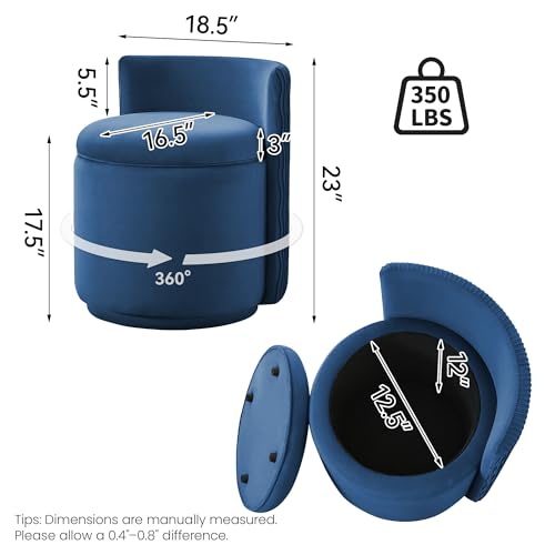 WUTUTUEE Velvet Vanity Chair with Storage, 360° Swivel Makeup Chair with Wave Back, No Assembly Small Accent Stool for Bedroom, Dressing, Living Room, Blue - color: Blue, size: Regular