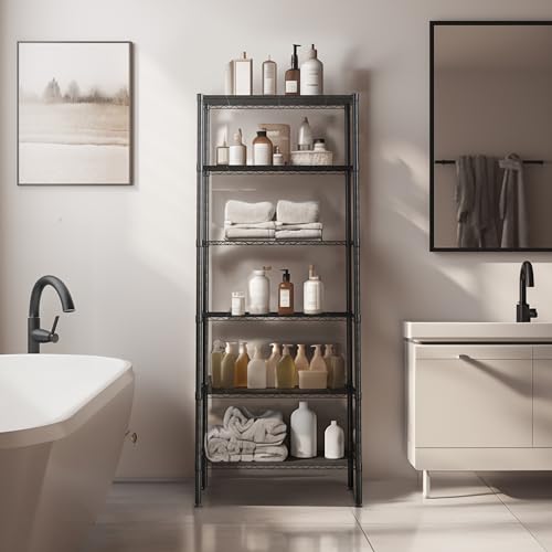 Finnhomy 6-Tier Wire Shelving Unit - Adjustable Steel Wire Rack with 6 Shelves, PE Mat and Stable Leveling Feet, NSF Certified, Black - color: Black, size: 60 Inches