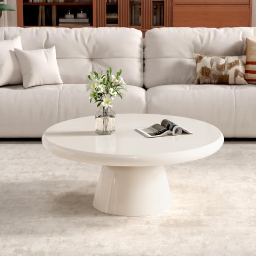 Handmade Round Pedestal Coffee Table (B) | Modern White Round Pedestal Coffee Table, Minimalist Circle Center Table for Living Room & Apartment - size: B