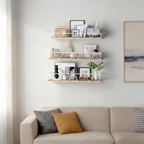 Floating Shelves for Wall Set of 3, Shelf for Home Storage Decor | Wall Mounted Hanging Shelves for Living Room, Bedroom, Bathroom, Kitchen - White - color: White