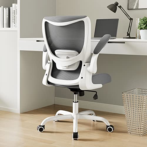 Office Chair, Ergonomic Desk Chair with Adjustable Lumbar Support and Flip up Armrest, Breathable Mesh Computer Chair for Home Office, Gray - color: Grey