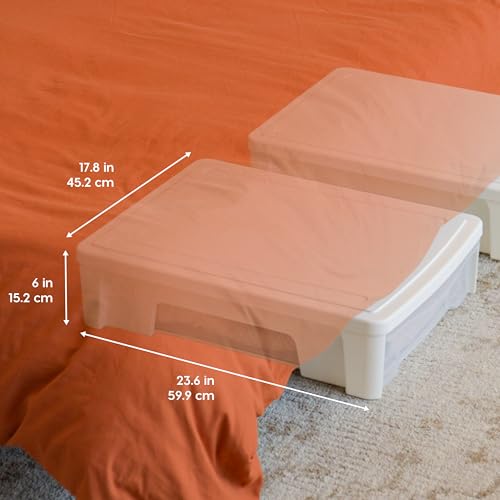 IRIS USA 2-Pack, 22 Qt. Under Bed Storage Bin with Sliding Drawer, White | Store seasonal clothing, shoes, blankets, linens and household essentials neatly under beds to maximize storage space - style: 22 Qt. - 2 Pack
