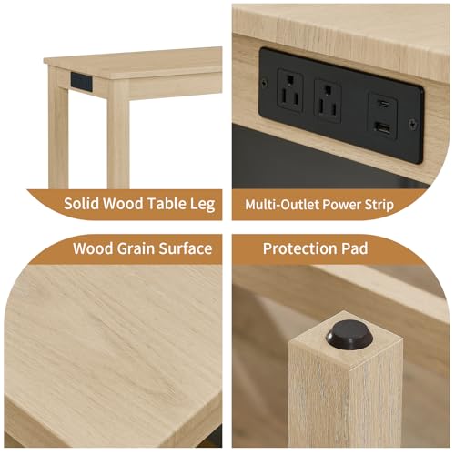 59" Dining Bar Table Set with Power Outlet, Behind Couch Sofa Table with 3 Padded Stools, 4 Piece Bar Table and Chairs Set for Living Room, Dining Room, Oak - color: R3-oak