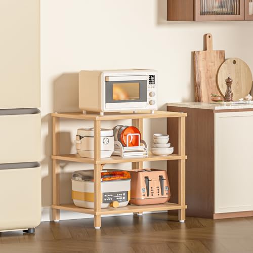 3-Tier AV Media Player Stand, Natural Stereo Cabinet, Modern Audio Shelf, Wooden TV Stand,Game Console Shelf, Multifunctional Entertainment Center, Suitable for Home, Conference Room - color: Natural, size: 3 Tier
