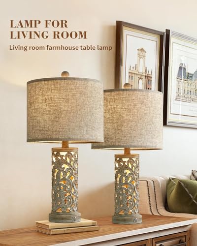 Bedside Table Lamps Set of 2 with USB & Night Light, 22'' Dimmable Touch Lamps for Nightstand, Farmhouse Lamps for Bedroom Living Room Home Offce (Bulb Included) - color: Rustic Grey