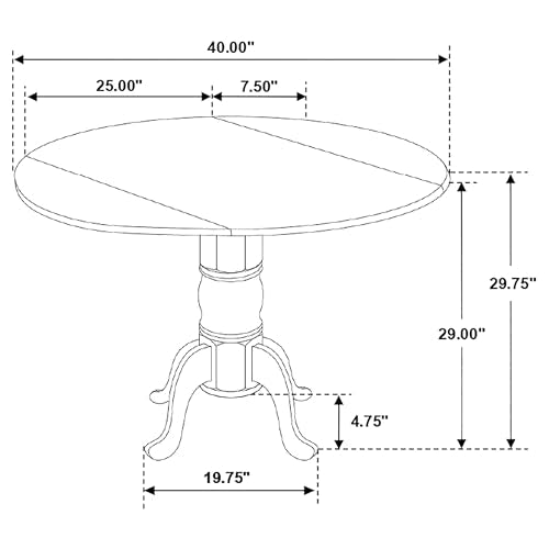 Coaster Home Furnishings - Allison - Solid Wood - Round Drop-Leaf Dining Table with Pedestal Base - Kitchen & Dining Room - 40-Inch - Natural Brown and White - 4241