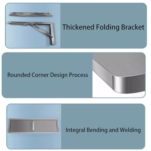 Stainless Steel Wall-Mounted, Folding, Drop-Down, Floating Tables for Tight Spaces, Home Offices, Garages, Basements and Kitchens (50 * 40cm(19.7 * 15.7in)) - size: 50*40cm(19.7*15.7in)