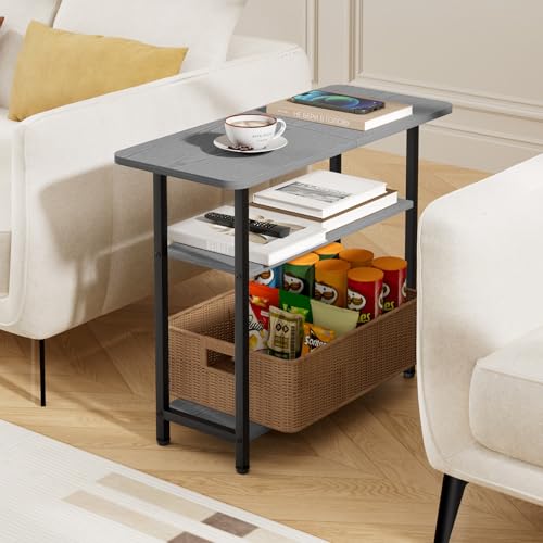 SLEEPING LAMB Side Table for Living Room, 3-Tier End Table for Small Space with Wide Storage Tabletop, Narrow Nightstand for Bedroom, Sofa Couch, Grey - color: Grey