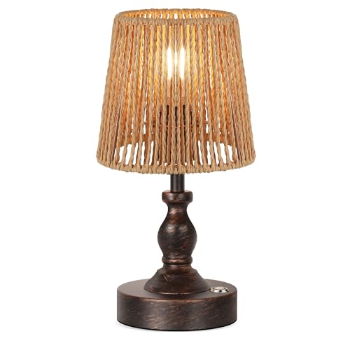 Mini Cordless LED Table Lamp, 5200mAh Rechargeable Battery Operated Lamp, 3-Level Brightness, Touch Dimmable Desk Lamp, Bedside Night Light with Rattan Shade, Oil Rubbed Bronze - color: Oil-Rubbed Bronze