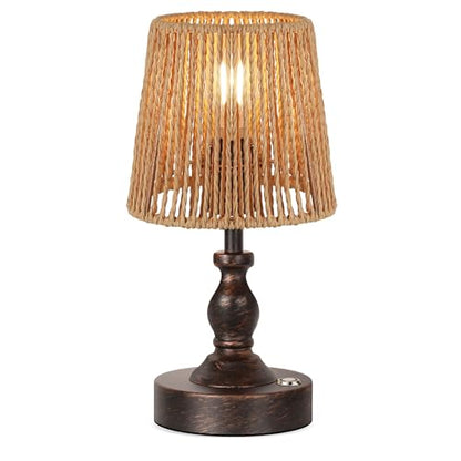 Mini Cordless LED Table Lamp, 5200mAh Rechargeable Battery Operated Lamp, 3-Level Brightness, Touch Dimmable Desk Lamp, Bedside Night Light with Rattan Shade, Oil Rubbed Bronze - color: Oil-Rubbed Bronze