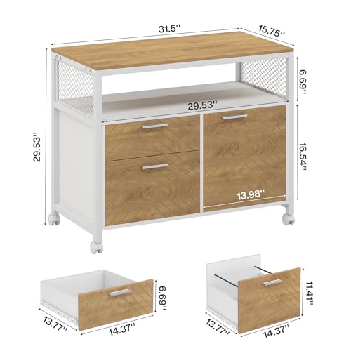 Tribesigns Modern File Cabinet with Drawers for Letter-Sized File and Door, Lockable lateral Filing Cabinet Printer Stand with Storage Shelves and with Rolling Caster for Home Office (Light Walnut) - color: Light Walnut