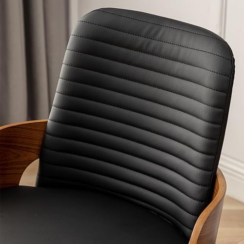 Dining Room Chairs Set of 4,Mid Century Modern Kitchen Chairs,Upholstered Faux Leather Accent Chairs,Metal Legs Wooden Desk Chairs,Armless and No Wheels for Kitchen Dining Living Room,Black - color: Black Pu, size: Set of 4
