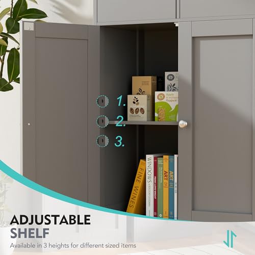 Vongrasig Bathroom Storage Cabinet, 42.5" H Freestanding Floor Cabinet | Wooden Modern Cabinet with 2 Drawers, Open Shelf and Adjustable Shelf for Bathroom, Laundry Room and Entryway, Grey - color: Grey