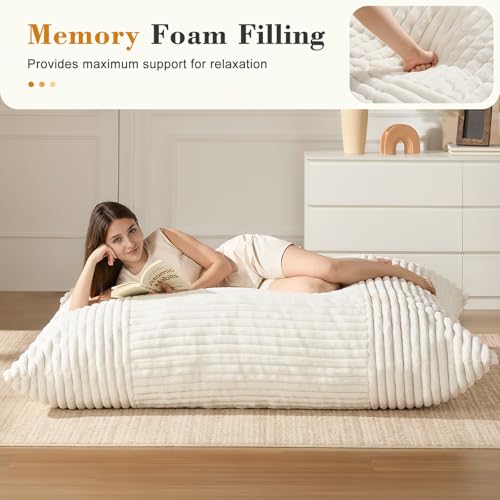 3-in-1 Giant Bean Bag Chair for Adults & Kids, Convertible Floor Sofa to Mattress, High-Density Foam Chair Bed with Washable Cover, Multi Functional Lounge Couch for Bedroom, Living Room (Beige) - color: Beige-1, size: XL Sofa Chair