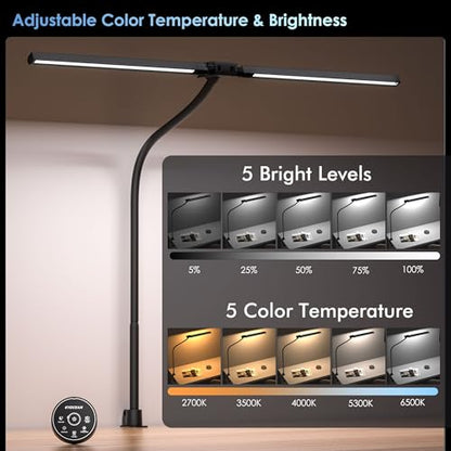 EYOCEAN Desk Lamp with Clamp, 31.5" LED Desk Lamp for Home Office, 24W Gesture Sensing Control Desk Light, Dimmable & Color Temperature, Eye-Caring Office Lamp, Brightest Architect Lamp for Screen - color: Black