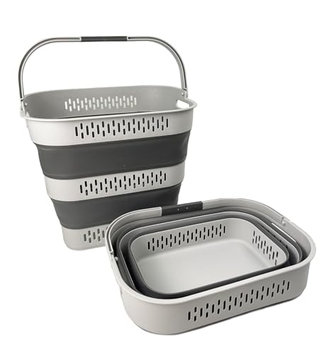 SAMMART 38L(10 Gal) Collapsible Laundry Basket - Foldable Pop-Up Storage Container/Organizer-Portable Space Saving Hamper, Measure 17.5x13.3x15.7"/3.8" Expanded/Collapsed (2, Grey) - color: Grey