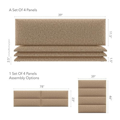Vänt Wall Mounted Headboard Panels, King/Twin, Faux Merino Wool Camel - color: Faux Merino Wool Camel, size: 39"