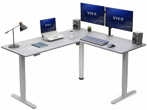 VIVO Dark Gray 63 x 55 in Corner Standing Desk, DESK-E3CTGG | Electric, Holds 225 lbs, Reversible L-Shaped Table, Sit Stand, Height Adjustable, Memory Presets, Gray Frame - color: Dark Gray Top / Gray Frame, size: 55 x 63