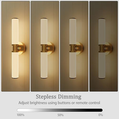 Rayogale Gold Wireless Battery Operated Wall Sconces with Remote Control | White Glass Rechargeable Wall Lights Set of 2 with Timer Function Dimmable for Living Room Bedroom Emergency 3000K, 20.5 Inch - color: Gold(White Lampshades)