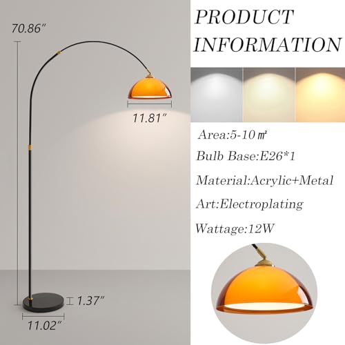Black Arc Floor Lamp,2-Layer Dome Acrylic Lampshade,for Living Room | Multi-Angle Rotating Shade,Adjustable Height,Stable Base,Mid Century Modern,Tall Curved Standing Lamps,for Bedroom and Couch - color: No Desk