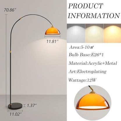 Black Arc Floor Lamp,2-Layer Dome Acrylic Lampshade,for Living Room | Multi-Angle Rotating Shade,Adjustable Height,Stable Base,Mid Century Modern,Tall Curved Standing Lamps,for Bedroom and Couch - color: No Desk