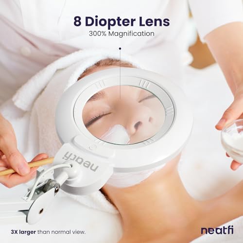 Neatfi (New Model) 1,200 Lumens LED Magnifying Lamp with Clamp, 8 Diopter, Correlated Color Temperature Control, 12W, 120 Pcs SMD LED (White, 5 Inch Lens) - size: 5 Inch Glass Lens