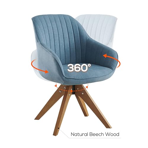 Swivel Desk Chair for Home Office, Fabric, Blue | No Wheels, Beech Wood Legs, Mid Century Modern, Upholstered, 360° Swivel, Accent Chair, Living Room, Bedroom - color: Light Blue, size: Fabric
