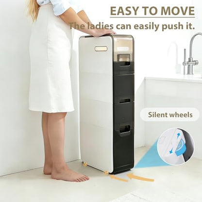 BGYMF 3-Tier Narrow Slim Bathroom Storage Cabinet,Movable,White | ABS and PP,with Wheels and Drawers,Large Storage Capacity,Water Resistant,Toilet Paper Holder,for Small Spaces - size: Ultra Thin 3 Tiers