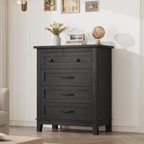 GarveeHome 4 Dresser for Bedroom, 34.8" Tall Vertical Drawer Dresser with Large Storage, Freestanding Wooden Closet Chest for Bedroom, Living Room, Black - color: Dark Black, size: 15.7"D x 29.1"W x 34.8"H (4 Drawers)