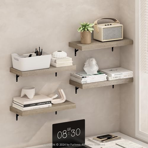 Furinno Tanna Floating Shelves for Wall Set of 4, 22-Inch Wall Shelf, Triple Thick Floating Mounted Shelf, for Bathroom, Home Office, Living Room, Natural - color: Natural