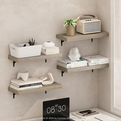 Furinno Tanna Floating Shelves for Wall Set of 4, 22-Inch Wall Shelf, Triple Thick Floating Mounted Shelf, for Bathroom, Home Office, Living Room, Natural - color: Natural