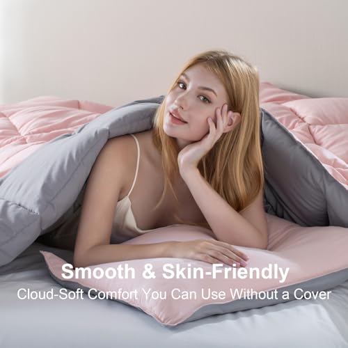KASENTEX Twin/Twin XL Comforter Set – Reversible Dual Color – Goose Down Alternative – Ultra-Soft, Lightweight, Machine Washable, Maintain Fluffiness, All Season Warmth (Pink Potpourri/Quartz Silver) | 250 GSM Fill, Ultra-Soft, Lightweight, Machine Washab