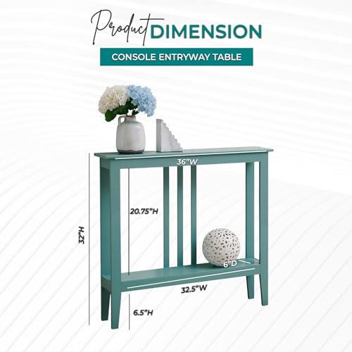 Kings Brand Narrow Console Table with Storage Shelf for Entryway, Teal | Slim Sofa Table for Hallway, Foyer or Living Room with Open Shelf for Décor, Books & Everyday Essentials - color: Teal