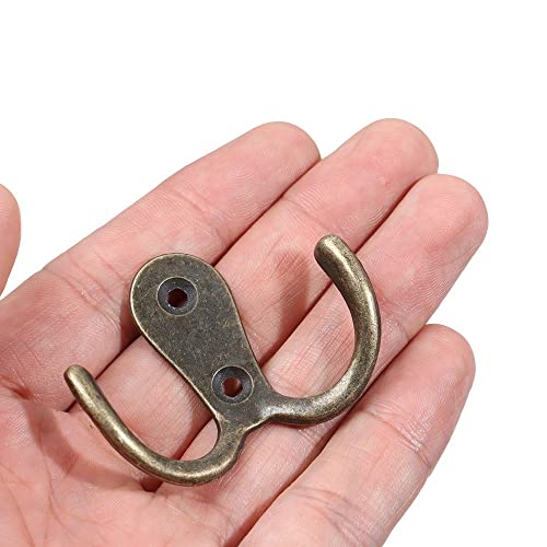 HomeSoGood 10pcs Metal Antique Hooks Double Prong Wall Door Coat Hanger Retro Key Holder Hat Bag Clothes Towel Organizer Shelf Storage(2.16inch,Bronze Tone)