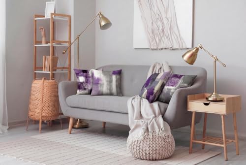 Purple Grey Abstract Throw Pillow Covers 18x18 Set of 4 | Lavender & Grey Modern‑Art Cushion Cases, neutral aesthetic pillowcases for sofa, bedroom & chair - color: Purple and Grey, size: 18" x 18" (Pack of 4)