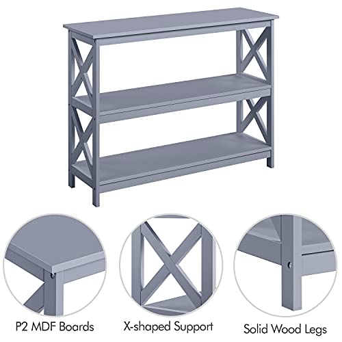 Yaheetech 42"L Console Table 3-Tier Narrow X-Frame Open Storage Shelf, Gray | Sofa Table for Entryway, Hallway and Living Room, Slim 14" Depth, Powder-Coated MDF, 88 lb Top Load, Easy Assembly - color: Grey