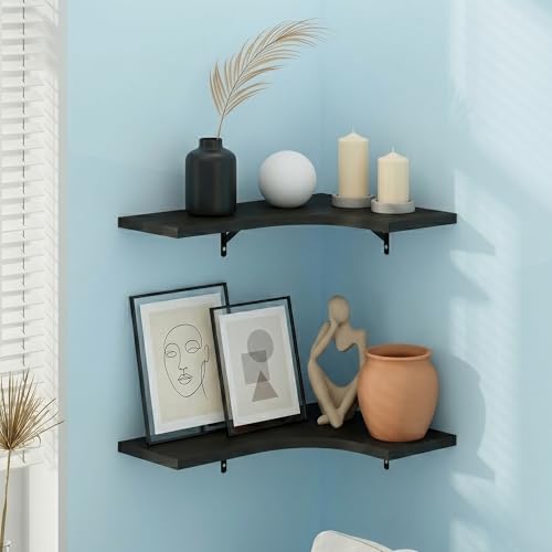 L-Shaped Set of 2 Corner Wall Shelf, Wall Mounted Shelves, Corner Floating Shelf, Floating Shelves for Wall, for Bedroom, Bathroom, Living Room, Espresso