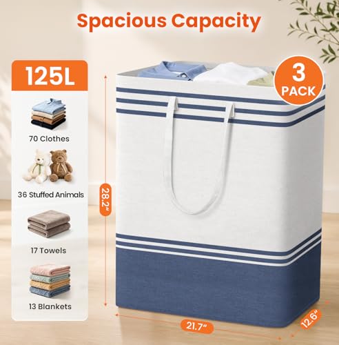 TranquilRelax 3-Pack Laundry Basket, Laundry Hamper, Blue-125L | Freestanding＆Water-Resistant Laundry Hamper, Collapsible Tall Clothes Hamper with Carry Handles for Clothes, Laundry Basket - color: Blue, size: 125L
