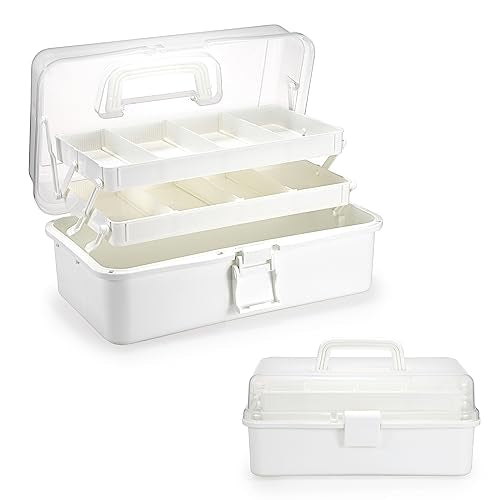 BTSKY 3-Layer Plastic Dividing Storage Box Craft Organizer and Storage | Portable Handled Art Supply Organizer with Adjustable Spacers Multipurpose Home Utility Box for Medicine Sewing(Beige White) - color: Beige White