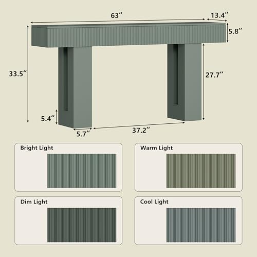 63-Inch Long Entryway Console Table with a Fluted Design, Thick Wood Farmhouse Sofa Table Behind Couch, Narrow Hallway Accent Table for Living Room, Foyer, Entrance,Green - color: Green, size: 63 Inch